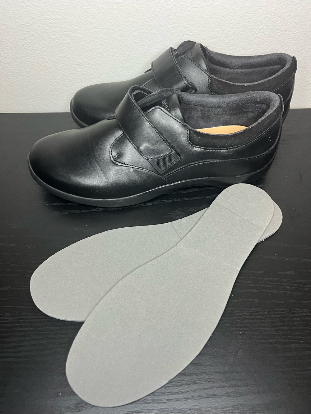 Diabetic Black Women's Slip-On Loafers with Velcro Strap - Picture 7 of 10